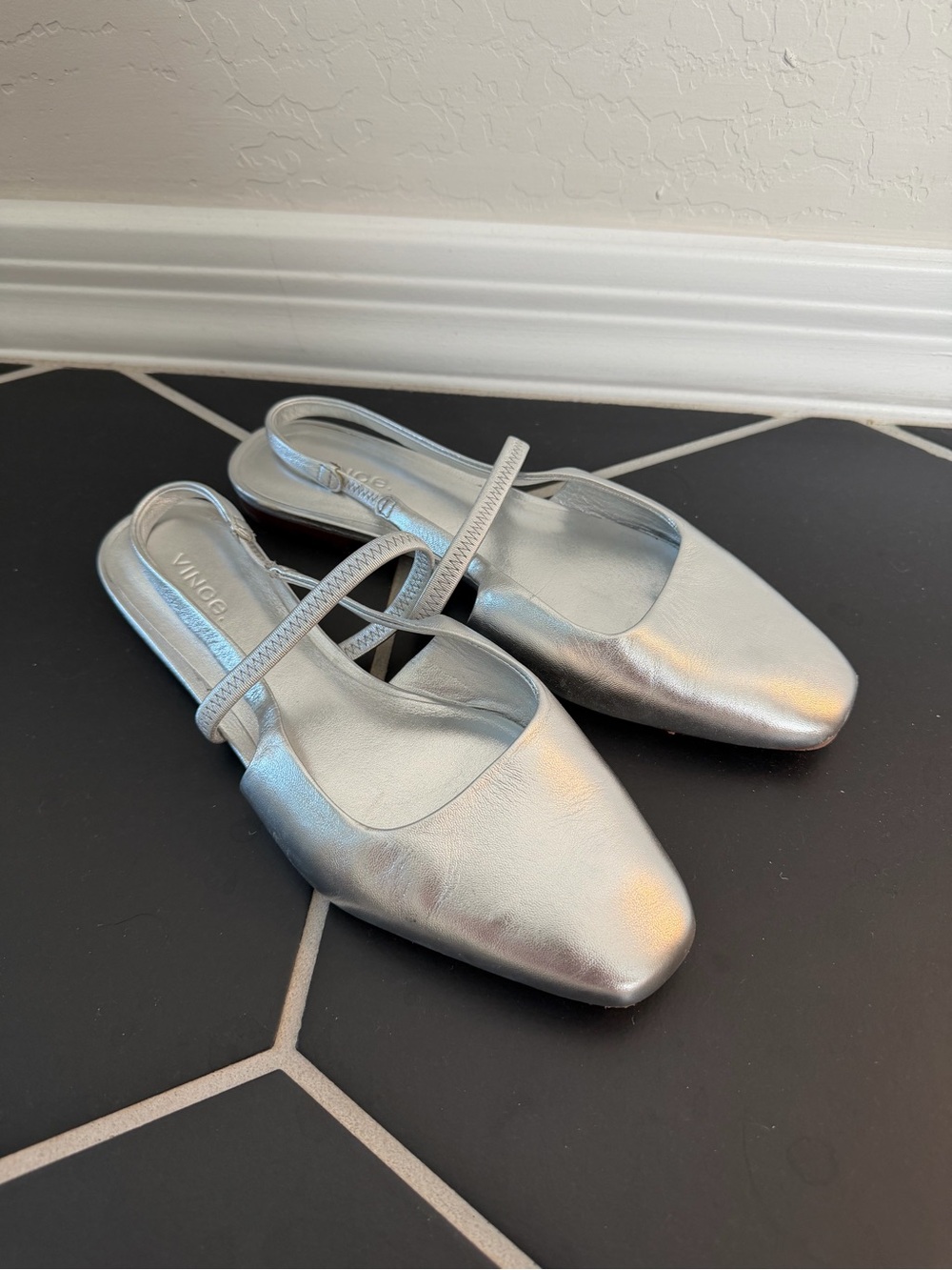Vince Bernice silver leather slingback flats
